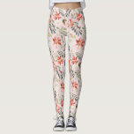 Waterverf Winter Flowers Holly Berries Patterned Leggings<br><div class="desc">Rode terracotta grote poinsettia bloemen en witte rozen met winterseizoensgebonden jager groene bladeren en holly bladeren met rode bessen op een lichtroze achtergrond,  waardoor een elegante trendy moderne leggings van het kerstseizoen ontstaat.</div>