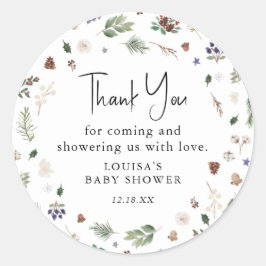 Waterverf Winter Foliage Baby shower Hartelijk dan Ronde Sticker
