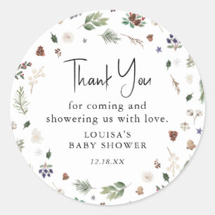 Waterverf Winter Foliage Baby shower Hartelijk dan Ronde Sticker