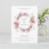 Waterverf Winter Foliage Bessen Krans Bruiloft Kaart (Staand voorkant)