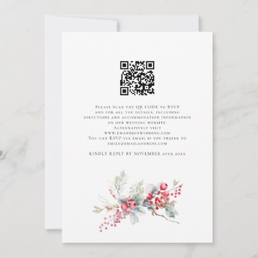 Waterverf Winter Foliage Bessen Krans Bruiloft Kaart (Achterkant)