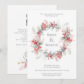 Waterverf Winter Foliage Bessen Krans Bruiloft Kaart (Voorkant / Achterkant)