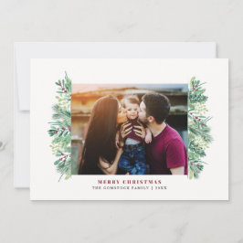 Waterverf Winter Foliage Christmas Family Letter Feestdagenkaart