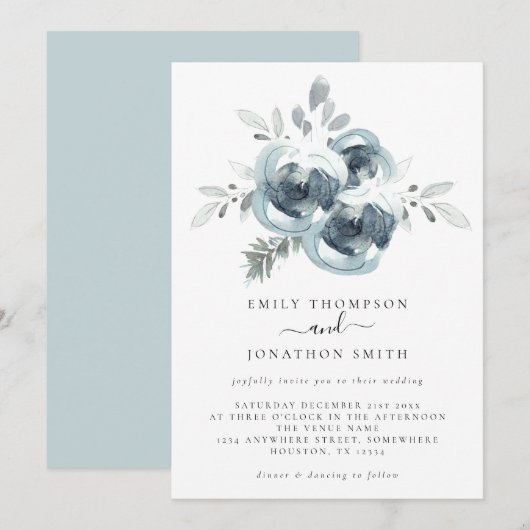 Waterverf Winter Foliage Kerstbruiloft Kaart (Voorkant / Achterkant)