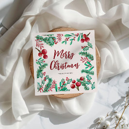 Waterverf Winter Foliage Merry Kerstmis Servet