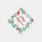 Waterverf Winter Foliage Merry Kerstmis Servet (Hoek)