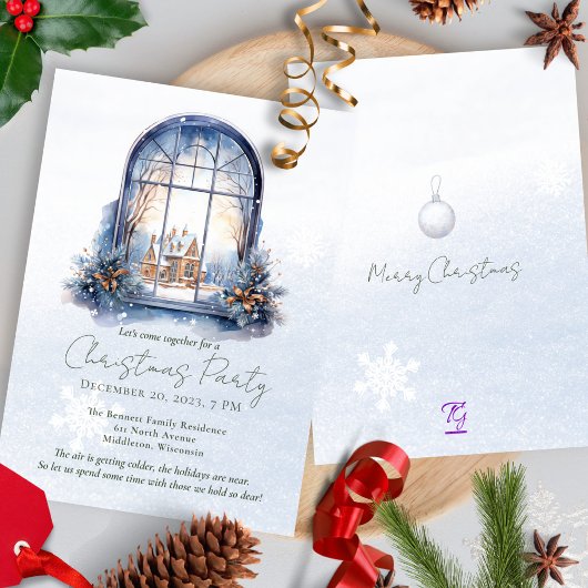 Waterverf Winter Foliage Pine Uitzicht Arch Christ Kaart