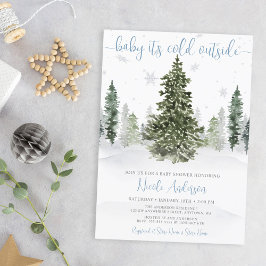 Waterverf Winter Forest Blue Baby shower Kaart