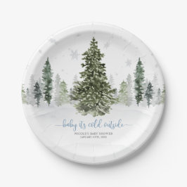 Waterverf Winter Forest Blue Baby shower Papieren Bordje
