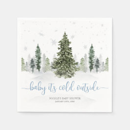 Waterverf Winter Forest Blue Baby shower Servet