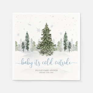 Waterverf Winter Forest Blue Baby shower Servet