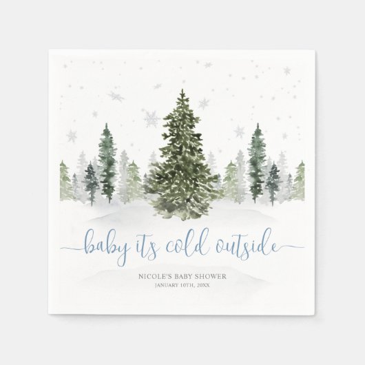 Waterverf Winter Forest Blue Baby shower Servet (Voorkant)