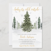 Waterverf Winter Forest Gold Baby shower Kaart (Voorkant)