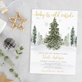 Waterverf Winter Forest Gold Baby shower Kaart