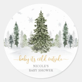 Waterverf Winter Forest Gold Baby shower Ronde Sticker