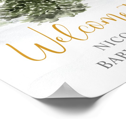 Waterverf Winter Forest Gold Baby shower Welkom Poster (Hoek)