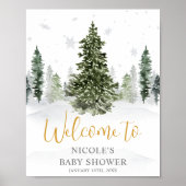 Waterverf Winter Forest Gold Baby shower Welkom Poster (Voorkant)