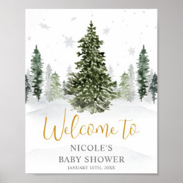 Waterverf Winter Forest Gold Baby shower Welkom Poster