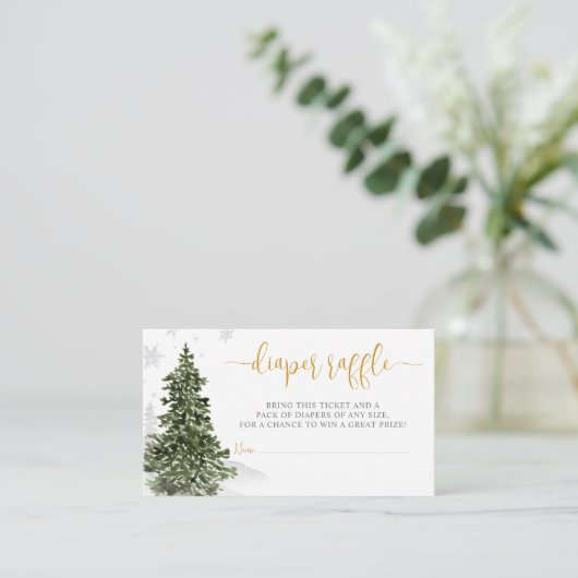 Waterverf Winter Forest Gouden Luier Raffle Ticket Informatiekaartje (Staand voorkant)