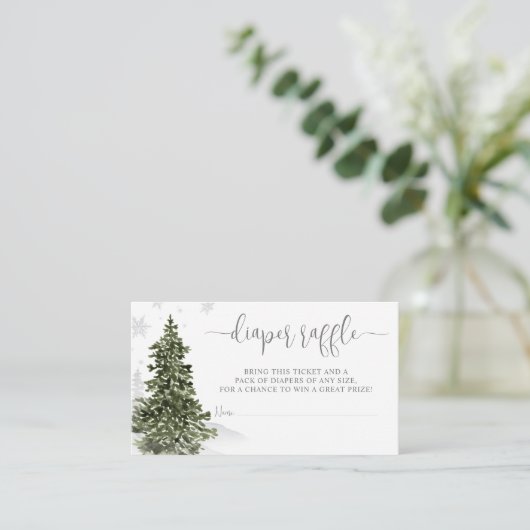 Waterverf Winter Forest Grijze Luier Raffle Ticket Informatiekaartje (Staand voorkant)
