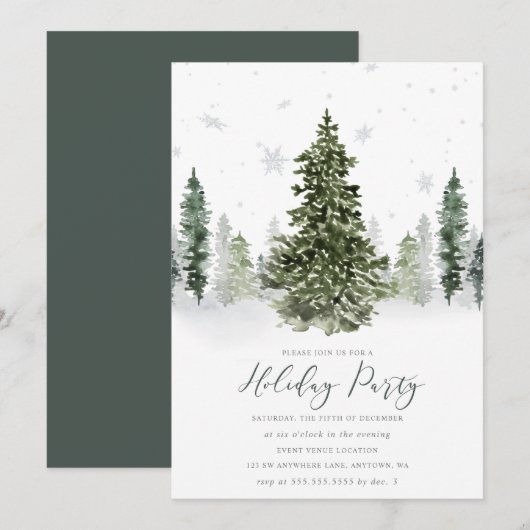 Waterverf Winter Forest Holiday Party Kaart (Voorkant / Achterkant)