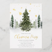 Waterverf Winter Forest Kerstparty Gold Folie Uitnodiging (Voorkant)