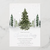 Waterverf Winter Forest Kerstparty Silver Folie Uitnodiging (Voorkant)