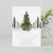 Waterverf Winter Forest Kerstparty Silver Folie Uitnodiging (Staand Voorkant)