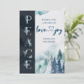 Waterverf Winter Forest Peace Love Joy Moving Aankondiging (Staand voorkant)