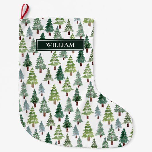 Waterverf Winter Forest Personalized  Grote Kerstsok (Voorkant)