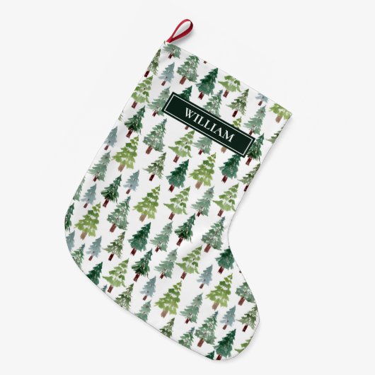 Waterverf Winter Forest Personalized Grote Kerstsok (Voorkant (Hangend))