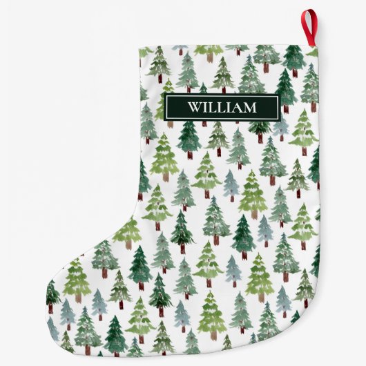 Waterverf Winter Forest Personalized  Grote Kerstsok (Achterkant)