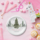 Waterverf Winter Forest Pink Baby shower Papieren Bordje (Feest)