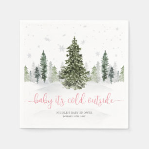 Waterverf Winter Forest Pink Baby shower Servet