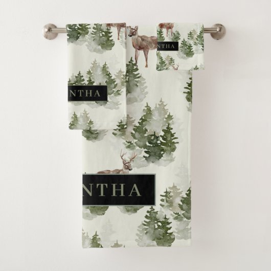 Waterverf Winter Forest Seamless Pattern Bad Handdoek (Insitu)