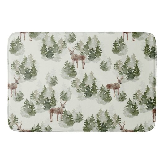 Waterverf Winter Forest Seamless Pattern Badmat (Voorkant)