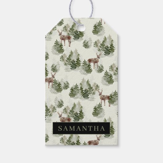 Waterverf Winter Forest Seamless Pattern Cadeaulabel (Voorkant)