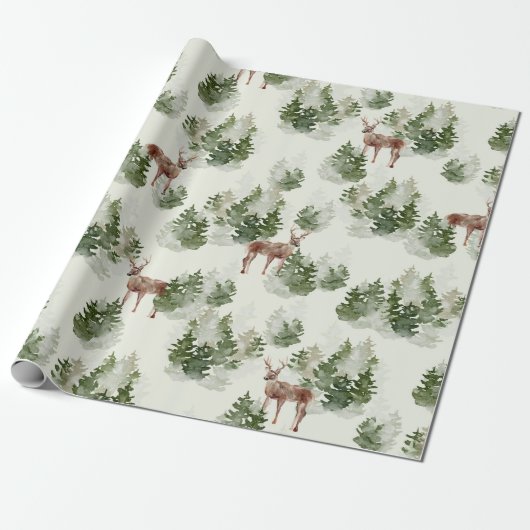 Waterverf Winter Forest Seamless Pattern Cadeaupapier (Uitgerold)