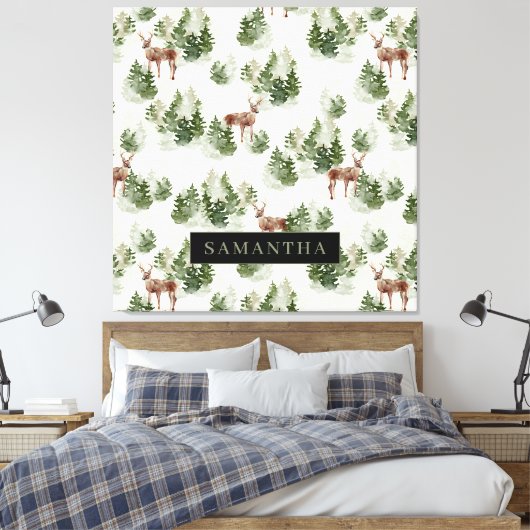 Waterverf Winter Forest Seamless Pattern Canvas Afdruk (Insitu (Slaapkamer))
