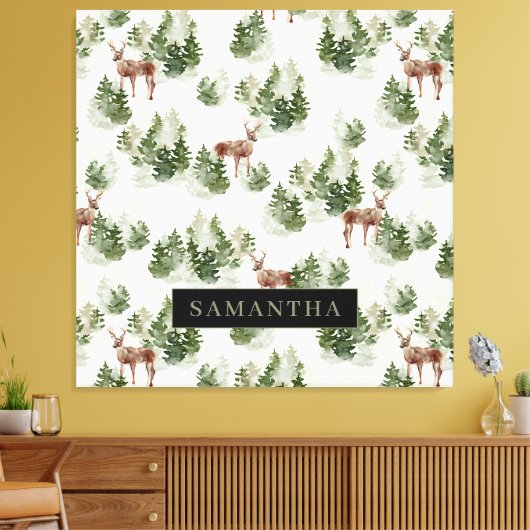 Waterverf Winter Forest Seamless Pattern Canvas Afdruk (Insitu (Woonkamer))