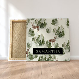 Waterverf Winter Forest Seamless Pattern Canvas Afdruk