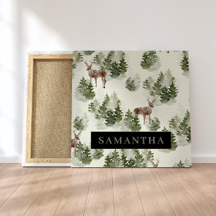 Waterverf Winter Forest Seamless Pattern Canvas Afdruk