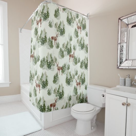 Waterverf Winter Forest Seamless Pattern Douchegordijn (In situ)