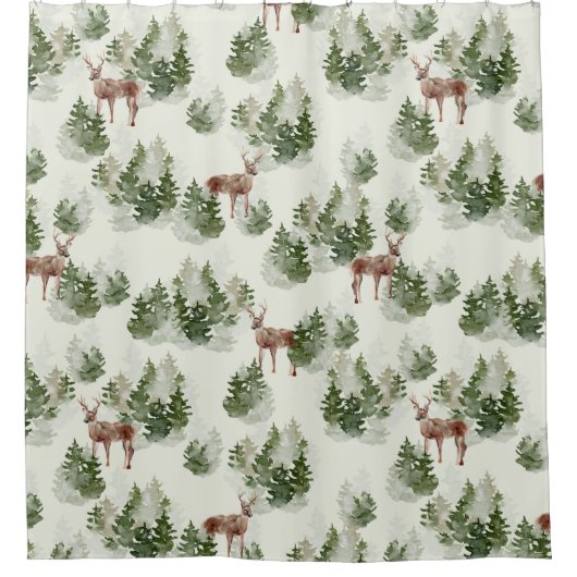 Waterverf Winter Forest Seamless Pattern Douchegordijn (Voorkant)