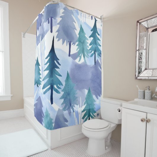 Waterverf Winter Forest Seamless Pattern Douchegordijn (In situ)