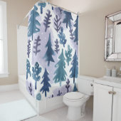 Waterverf Winter Forest Seamless Pattern Douchegordijn (In situ)