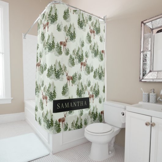 Waterverf Winter Forest Seamless Pattern Douchegordijn (In situ)