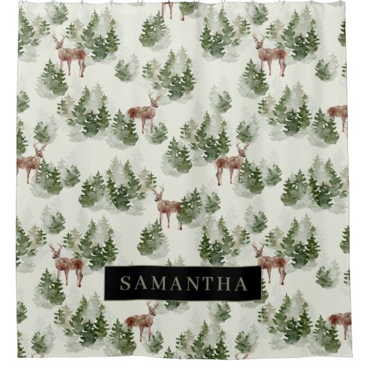 Waterverf Winter Forest Seamless Pattern Douchegordijn (Voorkant)