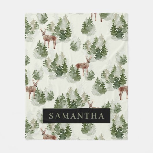 Waterverf Winter Forest Seamless Pattern Fleece Deken (Voorkant)