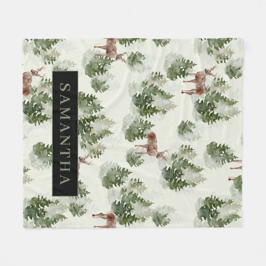 Waterverf Winter Forest Seamless Pattern Fleece Deken (Voorkant (Horizontaal))